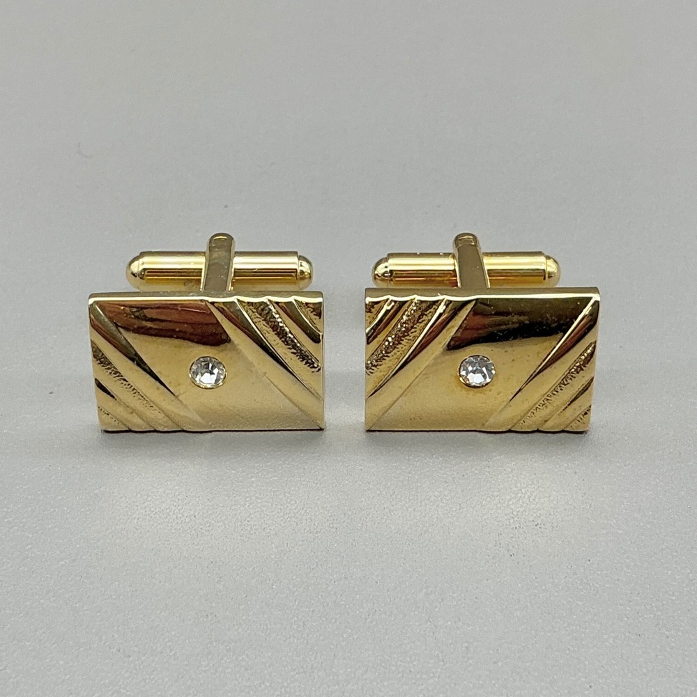 Stafford Cufflinks Women Gold Tone Rectangular Diagonal Etched Faux Diamond